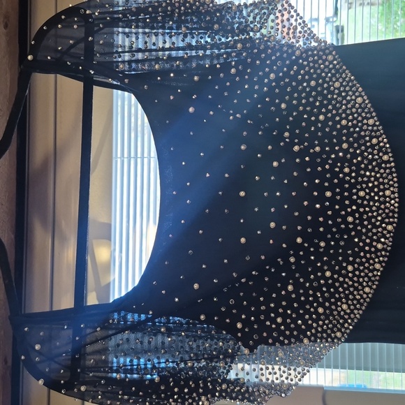 MSK Midnight Blue Elegant Evening  Dress Embellished Attached Sheer Cape Large - Picture 4 of 10